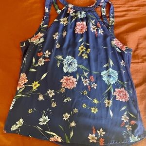 Express Floral Sleeveless Tank Top- keyhole back